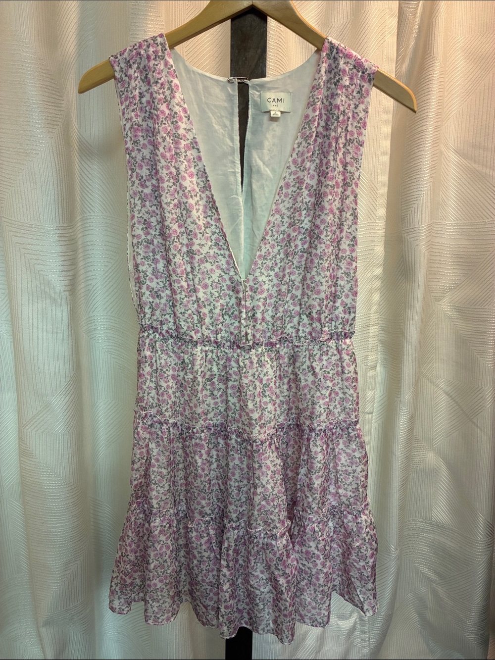 Cami NYC Sleeveless V-Neck Tiered Silk Mini Dress in Pink Floral